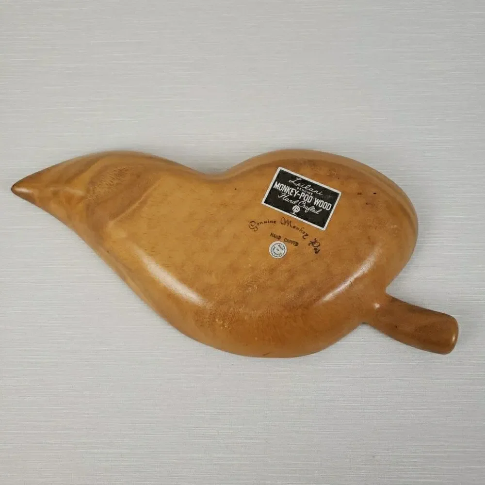 VTG Leilani Monkey Pod Wood Leaf Tray Hollywood Regency MCM Tiki Farmhouse